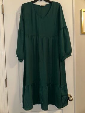 Grace Karin Emerald Green Long Sleeve Tiered Midi Dress